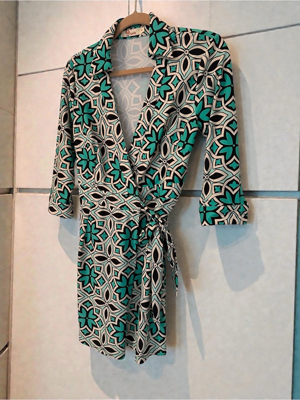 Aryeh Teal and Black Wrap Dress